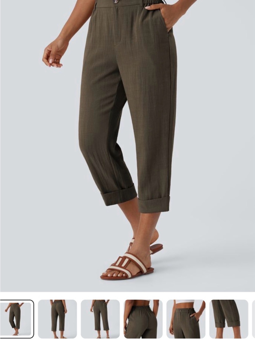HALARA high waisted Linen feel cropped pants